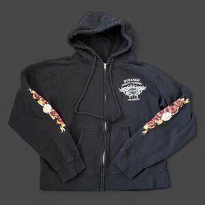 Women’s y2k Harley Davidson black zip up hoodie with rose design #biker #rocksty